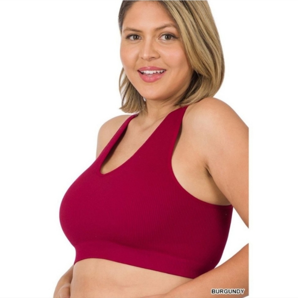 ZENANA Burgundy Ribbed Cropped Racerback Bralette 2X/3X NWOT
